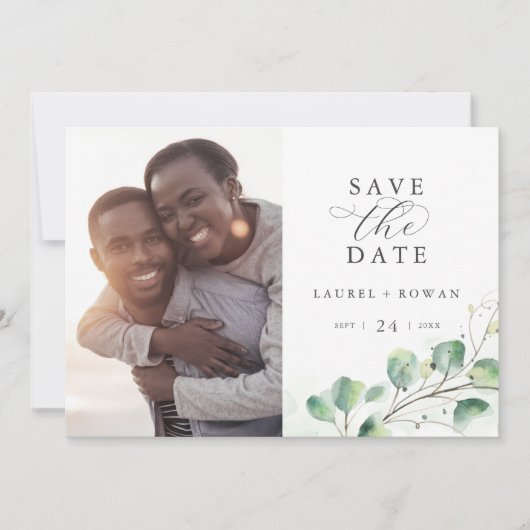 Elegant Greenery Photo Save the Date (Voorkant)