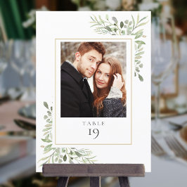 Elegant Greenery Photo Table Number Kaart