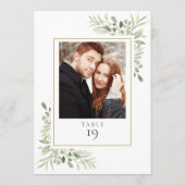 Elegant Greenery Photo Table Number Kaart (Achterkant)