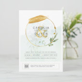 Elegant Greenery PHOTO Wedding Invitation QR CODE Kaart (Staand voorkant)