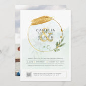 Elegant Greenery PHOTO Wedding Invitation QR CODE Kaart (Voorkant / Achterkant)