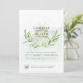 Elegant Greenery PHOTO Wedding Invitation QR CODE Kaart (Staand voorkant)