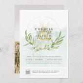 Elegant Greenery PHOTO Wedding Invitation QR CODE Kaart (Voorkant / Achterkant)