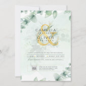Elegant Greenery PHOTO Wedding Invitation QR CODE Kaart (Voorkant)