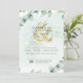 Elegant Greenery PHOTO Wedding Invitation QR CODE Kaart (Staand voorkant)