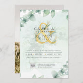 Elegant Greenery PHOTO Wedding Invitation QR CODE Kaart (Voorkant / Achterkant)