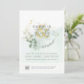 Elegant Greenery PHOTO Wedding Invitation QR CODE Kaart (Staand voorkant)
