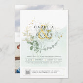 Elegant Greenery PHOTO Wedding Invitation QR CODE Kaart (Voorkant / Achterkant)