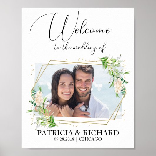 Elegant Greenery Photo Wedding Welcome Sign Poster (Voorkant)