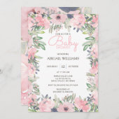 Elegant Greenery Pink Floral Baby shower Kaart (Voorkant / Achterkant)