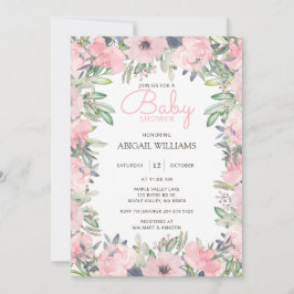 Elegant Greenery Pink Floral Baby shower Kaart