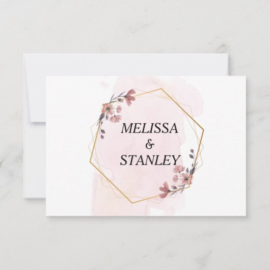 Elegant Greenery Pink Waterverf Geometric Wedding RSVP Kaartje (Achterkant)