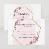 Elegant Greenery Pink Waterverf Geometric Wedding RSVP Kaartje (Voorkant / Achterkant)