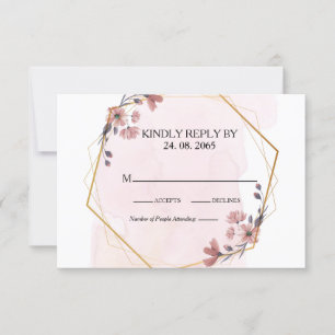 Elegant Greenery Pink Waterverf Geometric Wedding RSVP Kaartje