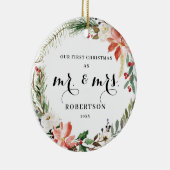 Elegant Greenery Poinsettia Eerste Kerstmis Keramisch Ornament (Rechts)