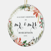 Elegant Greenery Poinsettia Eerste Kerstmis Keramisch Ornament (Links)