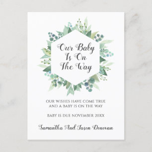 Elegant Greenery Pregnancy AnnounBriefkaart Aankondigingskaart