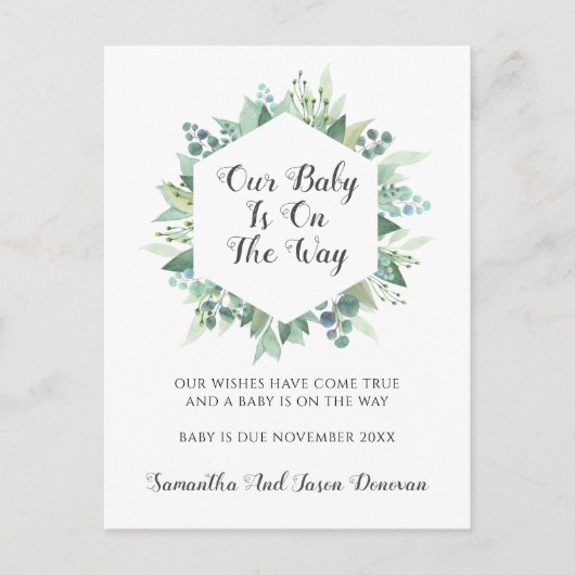 Elegant Greenery Pregnancy AnnounBriefkaart Aankondigingskaart (Voorkant)