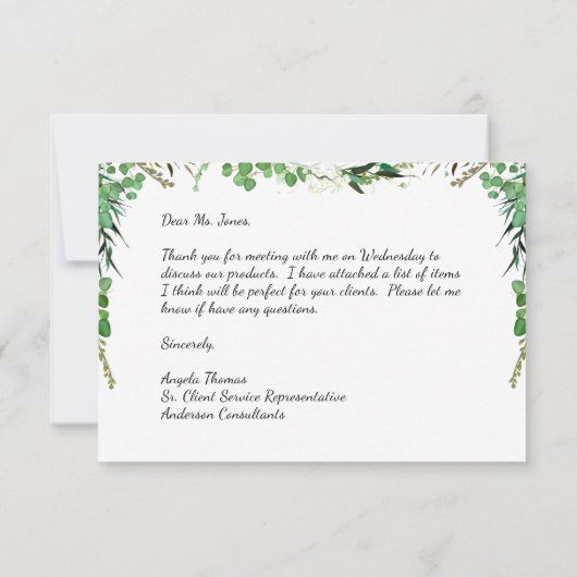 Elegant Greenery Professioneel Dank u kaart (Achterkant)