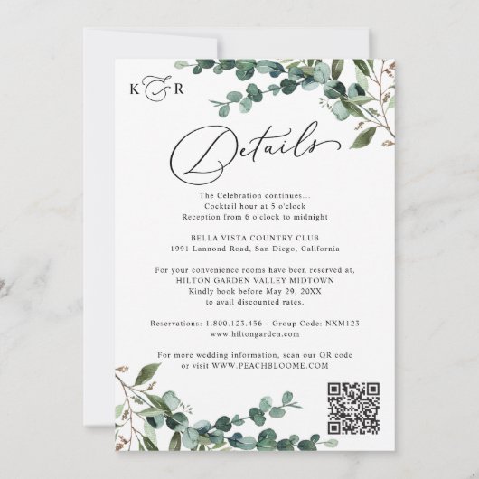 Elegant Greenery QR Code All-in-One Wedding Kaart (Achterkant)
