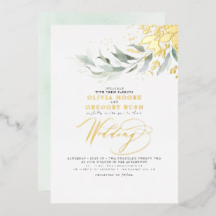 Elegant Greenery Real Gold Foil Boho Wedding Folie Uitnodiging