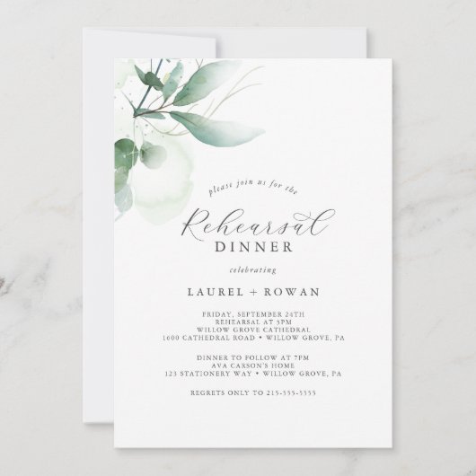 Elegant Greenery Rehearsal Dinner Invitation Kaart (Voorkant)