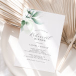 Elegant Greenery Rehearsal Dinner Invitation Kaart<br><div class="desc">Deze elegante greenery repetitie diner is perfect voor een eenvoudige trouwrepetitie. Het moderne elegante ontwerp is voorzien van een natuurlijke botanische structuur van eucalyptus,  bladeren en planten met een subtiel mint green waterverf wash accent.</div>