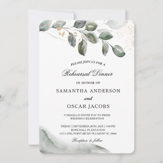 Elegant Greenery repetitie diner Kaart (Voorkant)