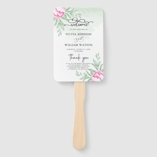 Elegant Greenery Roos Minimal Gold Wedding Program Handwaaier (Voorkant)