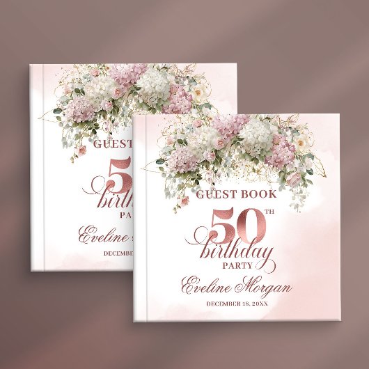 Elegant Greenery Rose Gold Blush 50th Birthday  Gastenboek