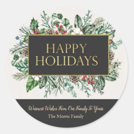 Elegant Greenery Round Kerst sticker