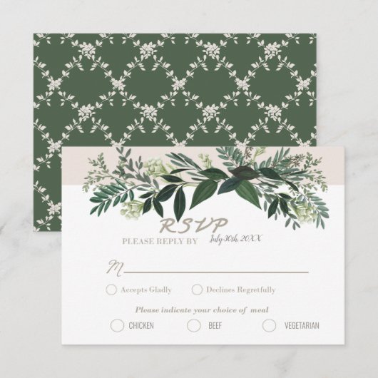 Elegant Greenery RSVP Card Meal Chos Kaart (Voorkant / Achterkant)