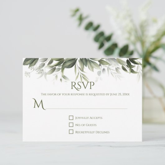 Elegant Greenery RSVP - Light Olive Green (Staand voorkant)
