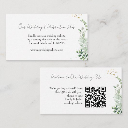 Elegant Greenery RSVP QR Code Invitation Informatiekaartje (Voorkant / Achterkant)
