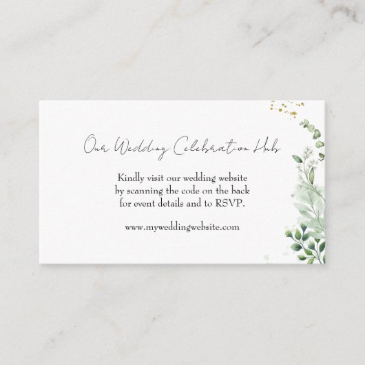 Elegant Greenery RSVP QR Code Invitation Informatiekaartje (Voorkant)