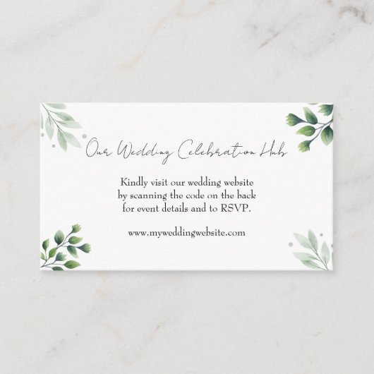 Elegant Greenery RSVP QR Code Invitation Informatiekaartje (Voorkant)
