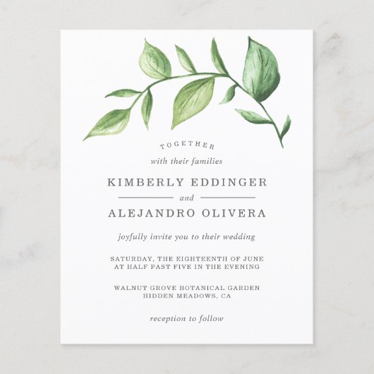 Elegant Greenery Rustic Budget Wedding Uitnodiging (Voorkant)