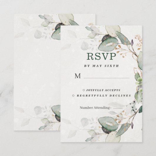 Elegant Greenery Rustic Eucalyptus Floral RSVP Kaartje (Voorkant / Achterkant)
