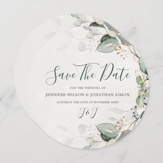 Elegant Greenery Rustic Eucalyptus Floral Save The Date (Voorkant / Achterkant)