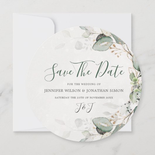 Elegant Greenery Rustic Eucalyptus Floral Save The Date (Voorkant)