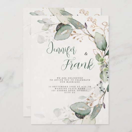 Elegant Greenery Rustic Eucalyptus Floral Wedding Kaart (Voorkant / Achterkant)