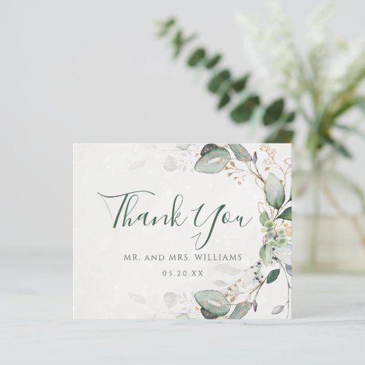 Elegant Greenery Rustic Eucalyptus Hartelijk dank (Staand voorkant)