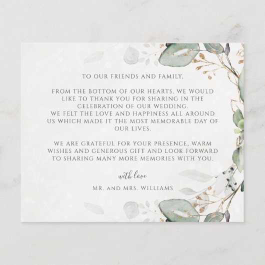 Elegant Greenery Rustic Eucalyptus Hartelijk dank (Achterkant)