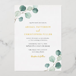 Elegant Greenery Rustic Eucalyptus Wedding Gold Folie Uitnodiging