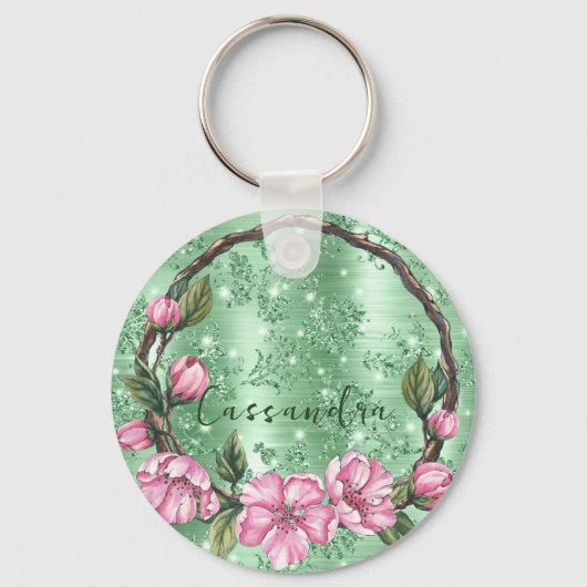 Elegant Greenery Rustic Foliage Mint Green Sage Sleutelhanger (Achterkant)