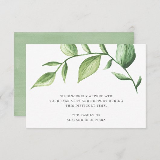 Elegant Greenery Rustic Funeral Bedankkaart (Voorkant / Achterkant)