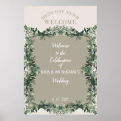 Elegant Greenery Rustic Wedding Celebration Sign 1 Poster (Voorkant)