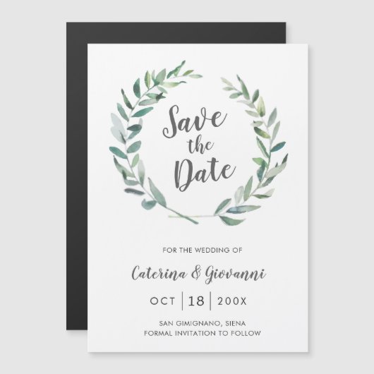 Elegant Greenery Rustic Wedding Save the Date Magnetische Uitnodiging (Voorkant / Achterkant)