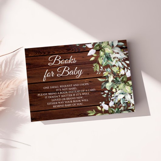 Elegant Greenery Rustic Wood Book for Baby Informatiekaartje