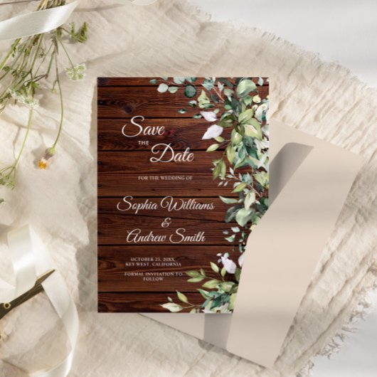 Elegant Greenery Rustic Wood sparen de datum uitno Save The Date